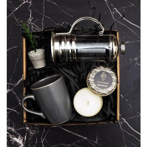 Elegant design Gift box bar set Frenchpress Metal Box Candle, Mug, flower Gift Box home sahış souvenir use THK7004