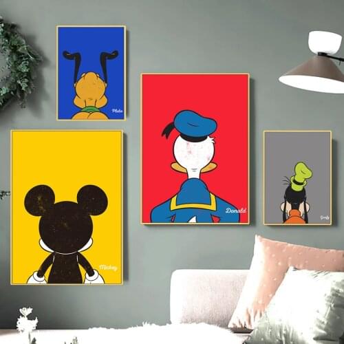 Cartoon Disney Back View Canvas Paintings Mickey Mouse Donald Duck Posters and Prints Wall Art Picture for Girls Room Home Decor