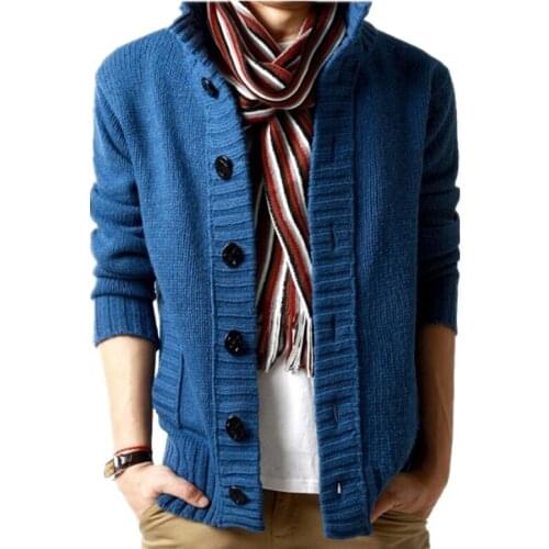 2015 Fashion Tops stand Collar mens sweater single-breasted wool cotton mens cardigan Slim casual sweater