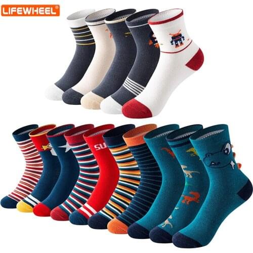 LifeWheel Baby Boys Girls Student Cartoon Cotton Breathable Casual Dress Mid Calf Socks 1-12 Years(15 Pairs)