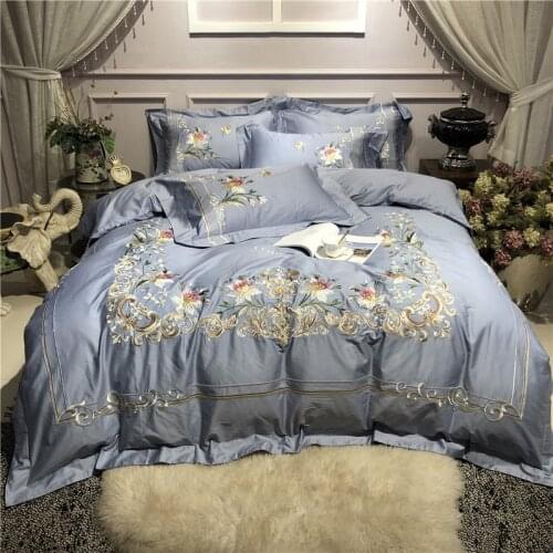 New Luxury 80S Egyptian Cotton Pastoral Flowers Embroidery Palace Bedding Set Duvet Cover Bed sheet Bed Linen Pillowcases 4pcs