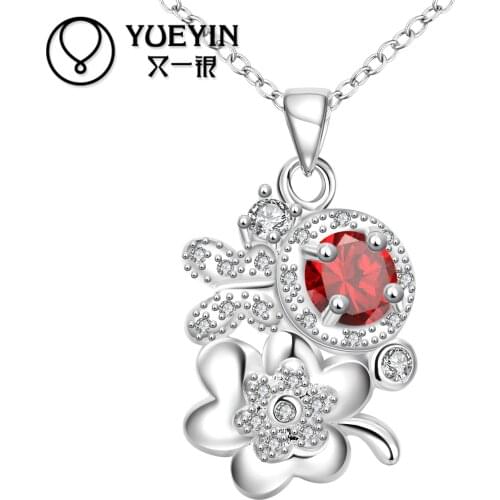 New style silver plated Crystal pendant necklace for women jewelry inlaid stone red blue orange stone