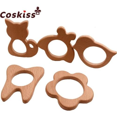 Organic Baby Wooden Large size animal Teether Natural Teething Grasping Toy Baby Shower Gift Toddler Teether Newborn Gift