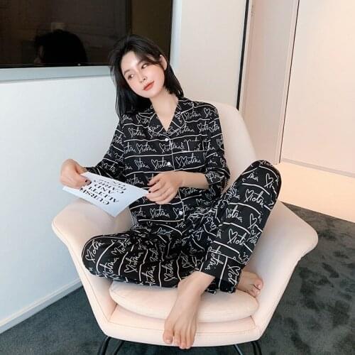 Long Sleeve Silk Women Pants Pajamas V-Neck Casual Homewear Suit Pajamas Set Female Nightdress Chic DZA220