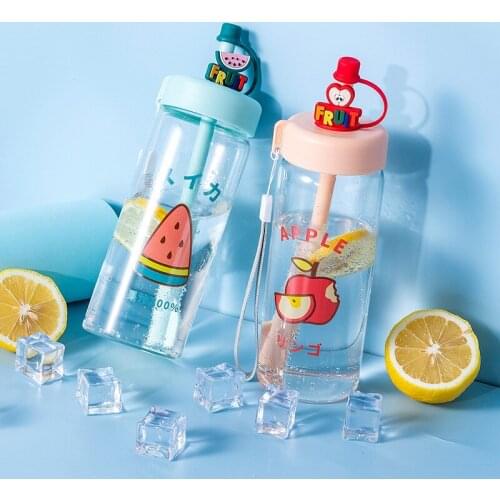400ml A Colorful and Fruity Glass Creative Modeling Plastic Cup with Lid and Straw Summer Fruit Drink Sippy Cup with Fruit Print