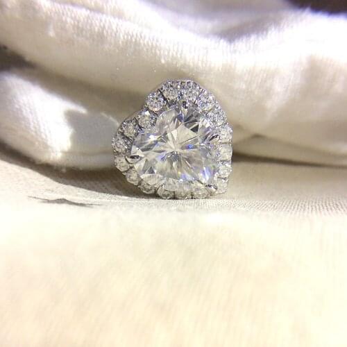 Genuine 14K 585 Yellow Gold DF Color 2ctw 8.0mm Test Positive Heart Cut Moissanite Diamond Pendant Necklace + Earring 5mm