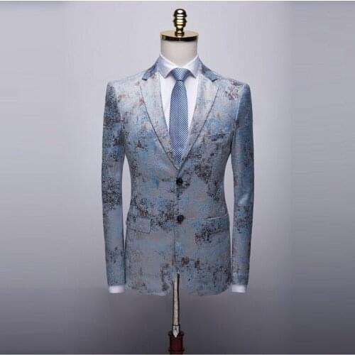 Casual Male Blazer Jacket 2021 Slim Fit White Black Bamboo Print Blazer Men High Quality Mens Prom Party Blazers
