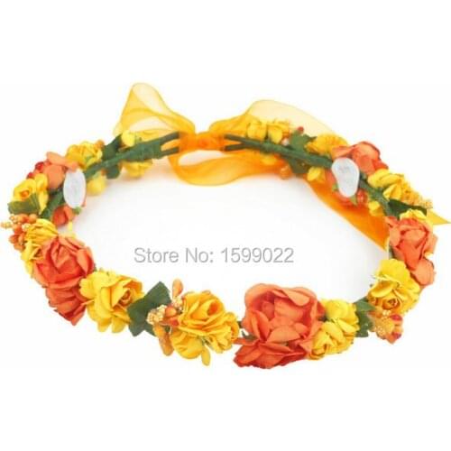 Floral Halo Headband Orange Hair Pieces Head Band Hat Accessories for Weddings Artificial Stamens Paper Flowers Party Headwear