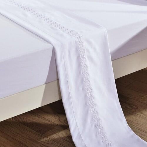 A Piece Solid Color Sanding Embroidery Flat Bed Sheet Queen King Home Bed Sheet Home Hotel Bedding Navy Beige White Blue #320