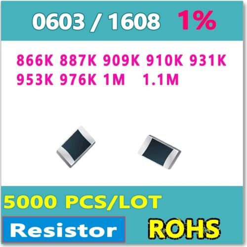JASNPROSMA OHM 0603 F 1% 5000pcs 866K 887K 909K 910K 931K 953K 976K 1M 1.1M smd 1608 Resistor