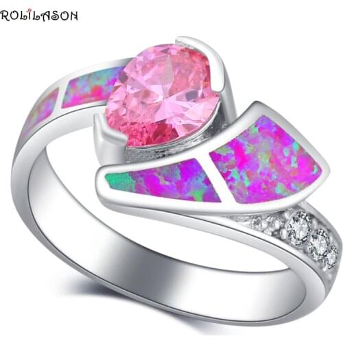 ROLILASON Fantastic Pink Zircon Pink Fire Opal Silver Anniversary Fashion Jewelry Ring USA size #6#7#8#9#10 OR885