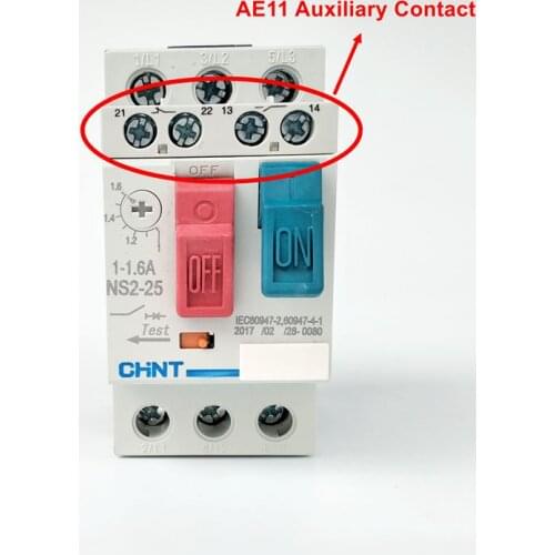 CHINT NS2-25 1-1.6A Manual Motor Starter with NS2-AE11 Auxiliary Contact