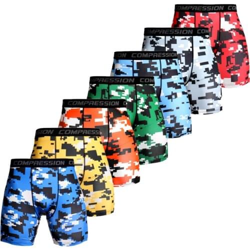 Mens shorts camouflage moisture wicking compression breathable dry mens tight shorts outdoor sports bodybuilding jogger shorts