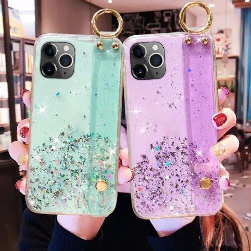 Luxury Bling Glitter Wristband Silicone Phone Case For iPhone 13 12 11 Pro XS Max SE XR X 8 7 Plus Ultra-thin Cute Lanyard Cover
