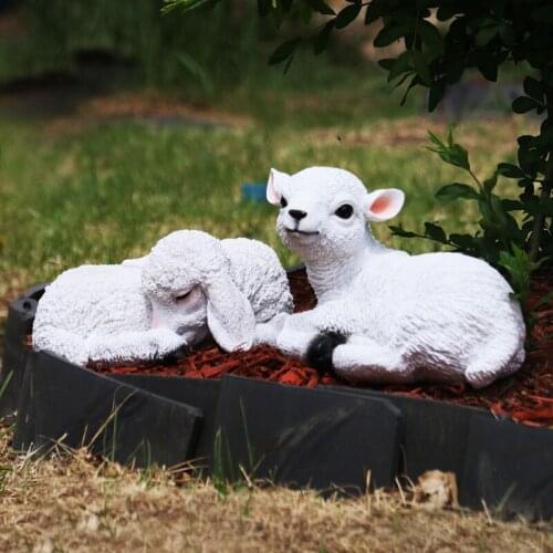Nordic Creative Cartoon Simulation Lamb Sculpture Ornaments Home Outdoor Garden Furnishings Crafts Fairy Miniature Garden Statue