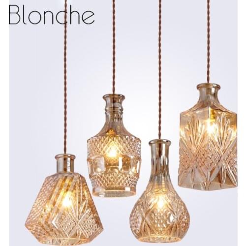 Modern Pendant Lights Vintage Wine Bottle Bar/ CafeRoom Lamp Single Glass Pendant Lamps Decoration Indoor Lighting E27