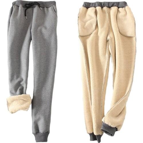 Warm Lambskin Cashmere Pants Women Pockets Loose Straight Flat Sashes Drawstring Sweatpants Bottom Female Thicken Long Trousers