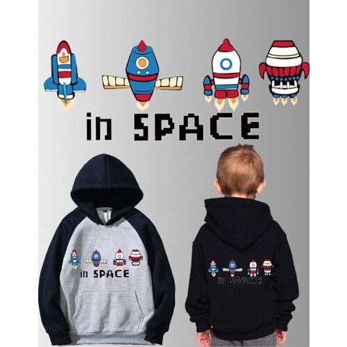 Space Rocket Iron On Transfers For Clothing Heat Thermal Vinyl Transfer Patches Kids Child Iron Stickers Parches Termoadhesivos