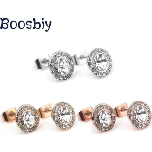 High Quality Silver Plated Round Stud Earrings With Clear CZ Brand Earring for Women Fashion Jewelry Gift
