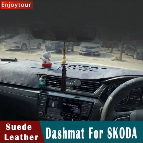 Suede Leather Dashmat Dashboard Cover Dash Mat carpet Car Steering For skoda Fabia Octavia Rapid Yeti Superb Kodiaq Karoq KAMIQ