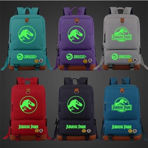 Green Luminous Jurassic Park World Boy Girl Book School bag Women Bagpack Teenagers Schoolbags Men Student Patchwork Backpack