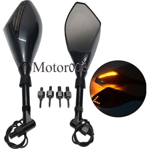 Carbon 8MM 10MM Motorcycle LED Turn Signal Light Rearview Mirrors For Honda Yamaha Suzuki Ducati Kawasaki
