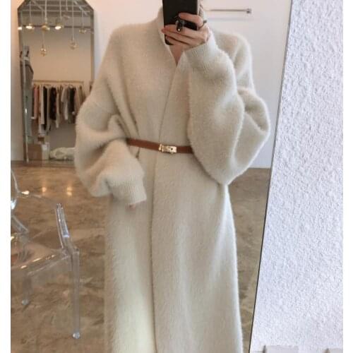 2021 Women Long Cardigan Korean Style Elegant Casual Bat Sleeve Cardigans female New Fashion Furry Sweater solid coats Femme