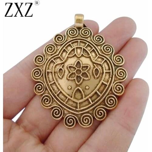 ZXZ 5pcs Antique Gold Large Boho Spiral Swirl Style Oval Charms Pendants for Necklace Jewelry Making Findings 54x45mm