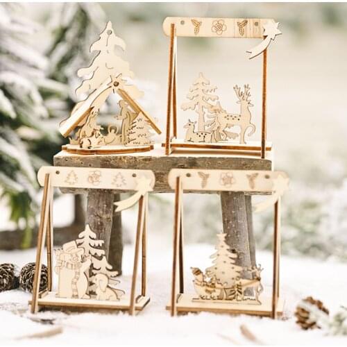 1set mini Christmas swing DIY wooden craft merry Christmas decorations for home gift 2020 xmas decor new year gift navidad natal