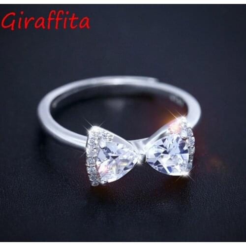 1PCS Luxury Classic Wedding Ring Cz Zircon Bow Knot Rings For Women Resizable