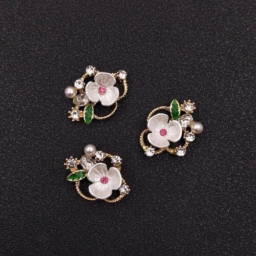 10 PCS 17*24mm Rhinestone Metal Flower Decorations Handmade DIY Jewelry Making Accessories
