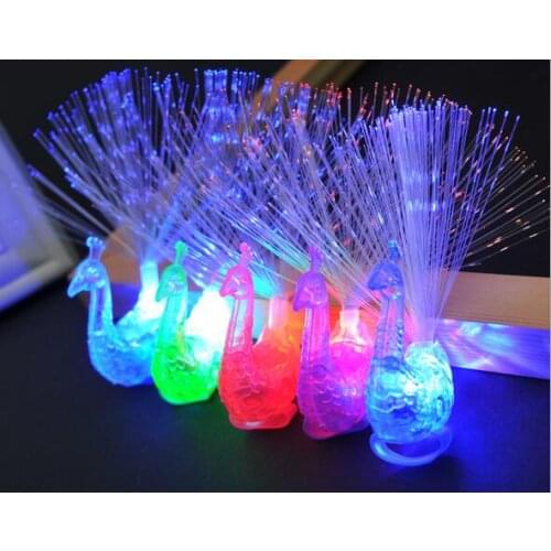 20Pcs/lot New peacock finger lights toy colorful peacock RGB fiber optic lights children 's luminous toys