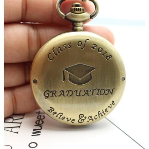2020 We graduate Graduate gift Vintage bronze quartz clock Good quality pocket watch chain