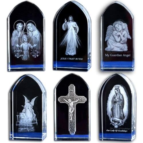3D Laser Engraver Cube Crystal Crafts Jesus Angel Virgin Mary Statue Orthodoxy Home Decoration Accessorie Religious Crucifix