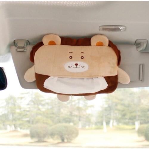 Car Tissue Box Cover Portable Cartoon Animal Plush Hanging Paper Box Napkin Case Holder Sun Visor Clip Auto Interior Accessories