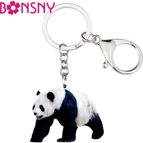 Bonsny Acrylic Cartoon Chinese Panda Key Chains Keychain Rings Bag Car Charms Animal Jewelry For Women Girls Ladies Teens Gift