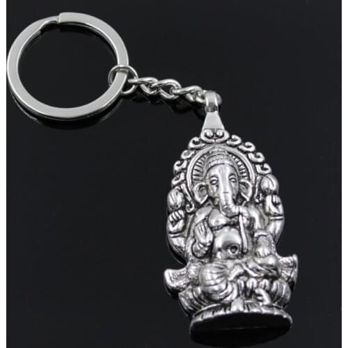 New Fashion Men 30mm Keychain DIY Metal Holder Chain Vintage Ganesha Buddha Elephant 62x32mm Silver Color Pendant Gift