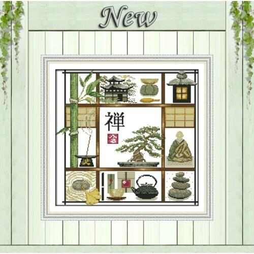 Buddhist bamboo tea decor paintings counted printed on canvas DMC 14CT 11CT chinese Cross Stitch Needlework Sets Embroidery kits
