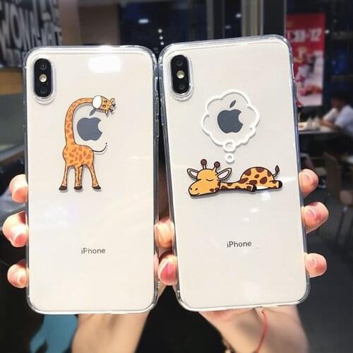 Cute Cartoon Animal Giraffe Clear Phone Case For iPhone 11 Pro Max X XS XR 12 Mini 7 8 6 6s Plus Transparent Soft Cover Fundas