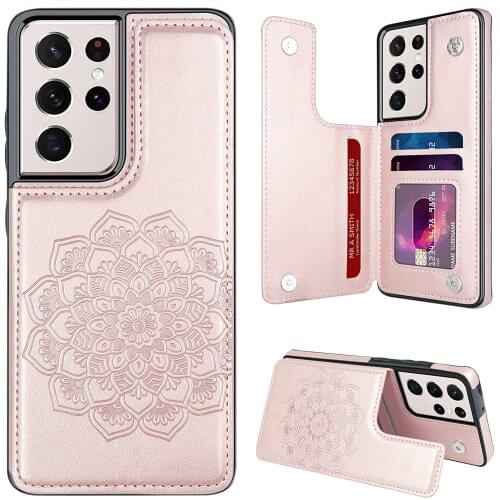 Phone Case for Samsung Galaxy S21 Ultra Case with Card Holder Flower Back Flip Case for Samsung S21 Ultra 5G Wallet Case Women
