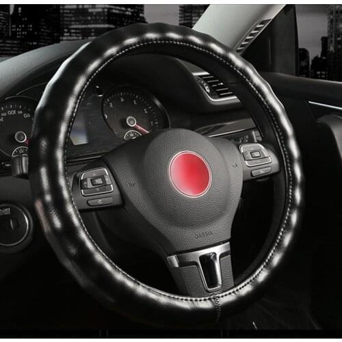 Top Layer Genuine Leather Steering Wheel Cover Black Brown Beige Coffee Grey Auto Steering Wheel Covers Car Styling