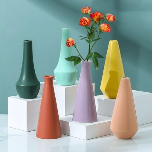 Nordic Geometric Colorful Ceramic Vase Hydroponics Mini Vases Artware For Home Decoration Accessories TV Cabinet Decorations