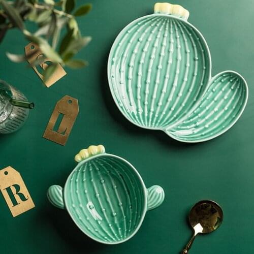 Kid Food Salad Bowl Cactus Ceramic Tableware Set Plate Decorative Necklace Storage Tray Jewelry Trinket Dish