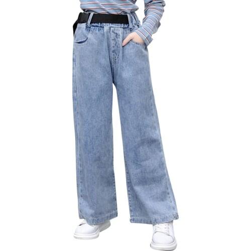 Childs Girls Jeans With Belt Jeans For Girls Solid Color Kids Jeans Casual Style Kids Clothes 6 8 10 12 14 Yrs Spring Autumn