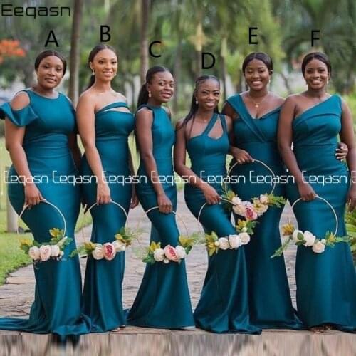 Eeqasn Mismatched Green Long Bridesmaid Dresses Satin Mermaid Maid Of Honor Dress Plus Size Wedding Party Gown Wholesale