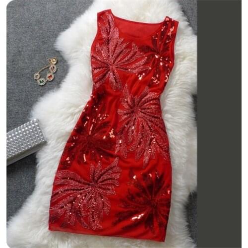 Elegant Vintage Sexy Sequin Plus Size Floral Coctail Party Women Black Blue Red Short Cheap Cocktail Dresses