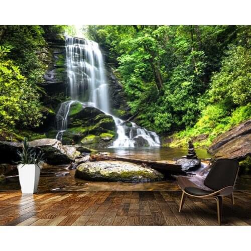 Papel de parede Forest waterfall stream stone natural landscape 3d wallpaper mural,living room tv wall bedroom home decor