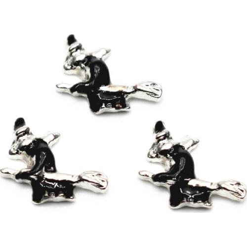 Hot Sale 10pcs/lot Metal Silver Enamel Witch Floating Charms For Living Glass Floating Lockets Bracelet Necklace DIY Jewelry