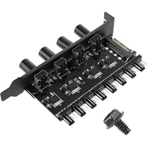 PC 8 Channels Fan Hub 4 Knob Cooling Fan Speed Controller for CPU Case HDD Vga Pwm Fan Pci Bracket Power By 12V Fan Con
