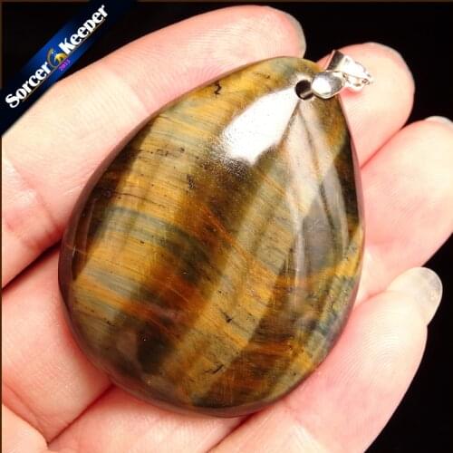 Summer Style Silver Plated Natural Blue Tiger Eye Stone Water Drop Modern Pendants Charms Jewelry for Man Wholesale ZS944